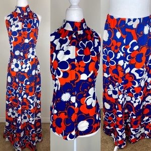 Vintage Hawaiian print halter and skirt set